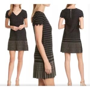 Ted Baker London Maciiey Knit Dress Black Gold Stitch Detail Scallop Trim size 1